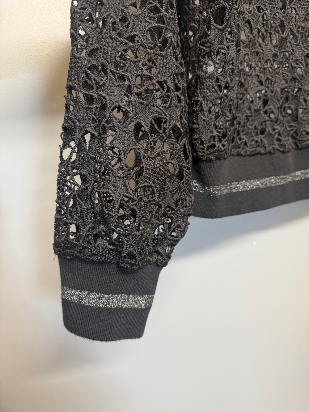 Zara Black Openwork Crochet Metallic Star Knit Top - Picture 4 of 7